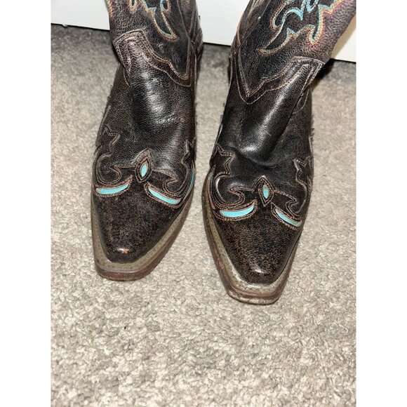 Corral Brown and Turquoise Embroidered Western Inlay Snip Toe Boots Size 6 M - Picture 8 of 10